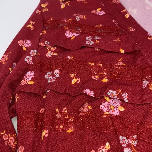 Free People Red Floral Good Days Long Sleeve Minidress Size Small - Picture 4 of 9